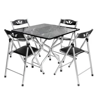 Eportatif - Evinizde Yer Açın!Katlanır Yemek Masası Masa Sandalye Takımı  Siyah Kare 1053
