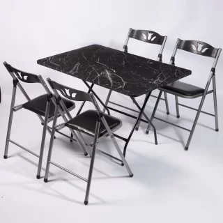 Eportatif - Evinizde Yer Açın!70x110 Siyah Mermer Desenli Katlanır Masa ve  4 Adet Sandalye Seti