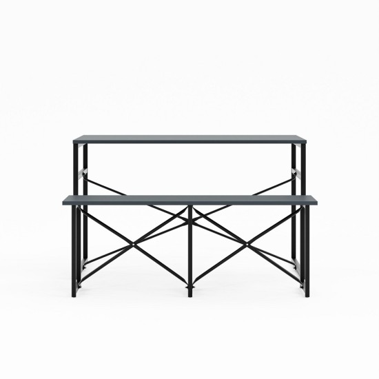 Masa Takımı Bench Bank Masa Seti 120x60 Mutfak ve Yemek Masası Füme 1561